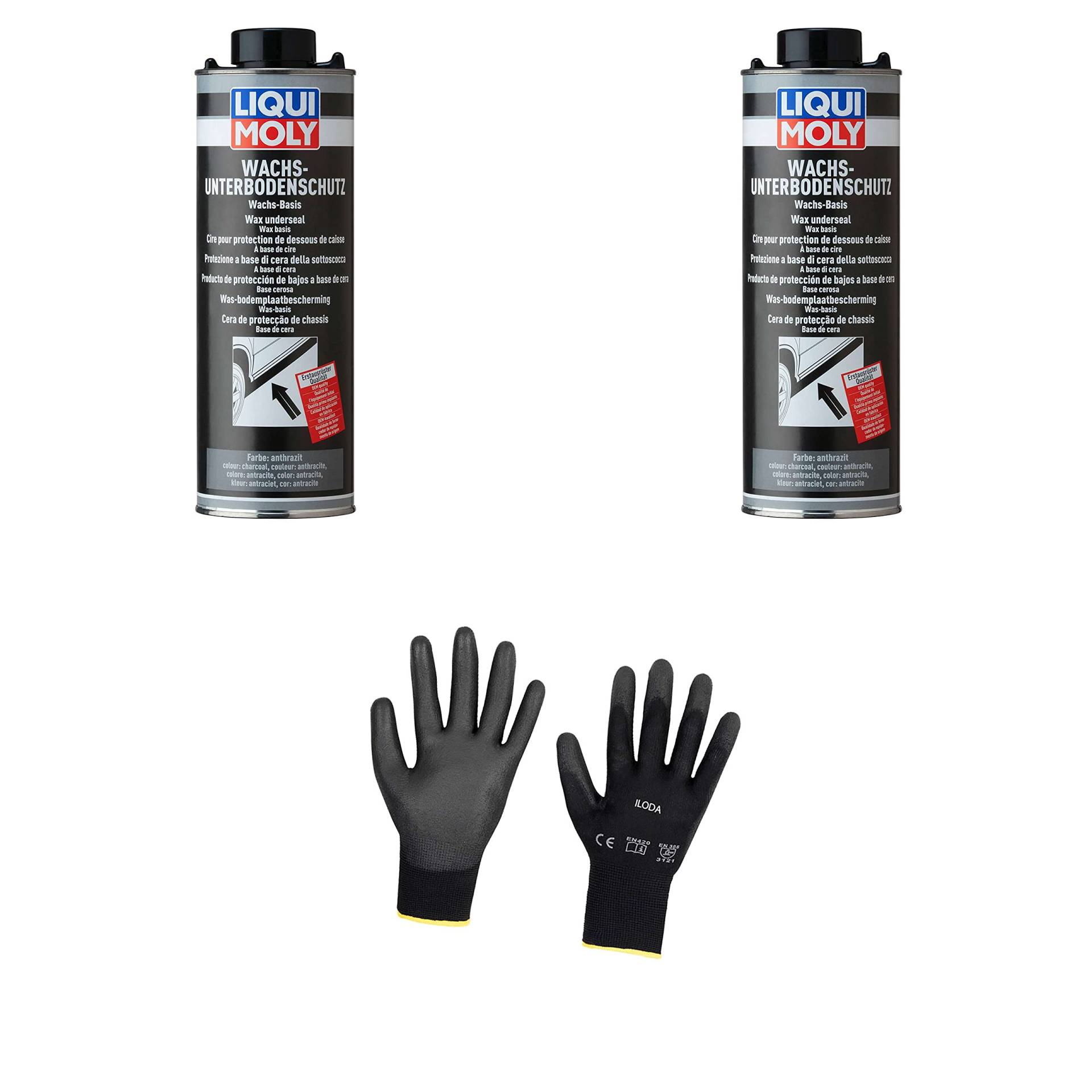 Iloda 2xOriginal Liqui Moly 1l Wachs-Unterbodenschutz anthrazit/schwarz 6102 Schutzhandschuhe von Iloda