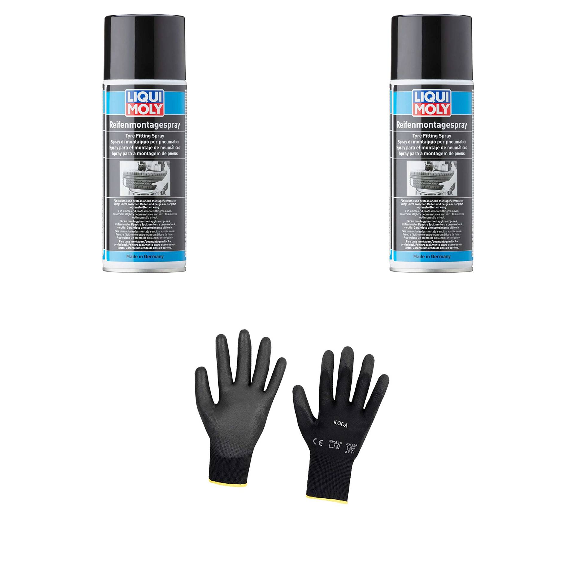 Iloda 2xOriginal Liqui Moly 400ml Reifenmontagespray 1658 Schutzhandschuhe von Iloda