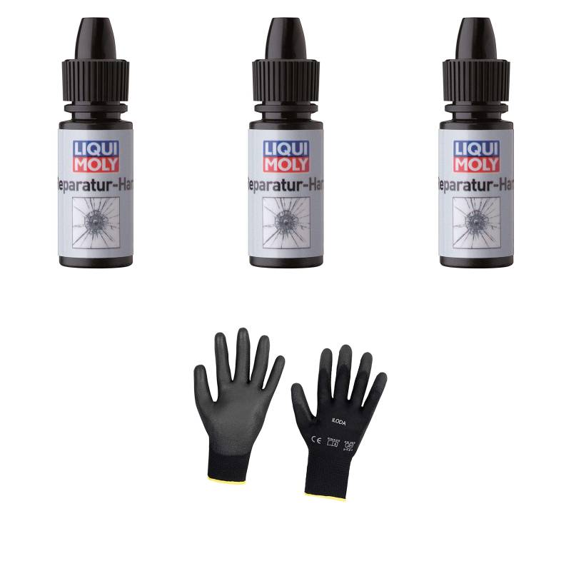 Iloda 3xOriginal Liqui Moly Reparatur-Harz mit Injector 6299 Schutzhandschuhe von Iloda