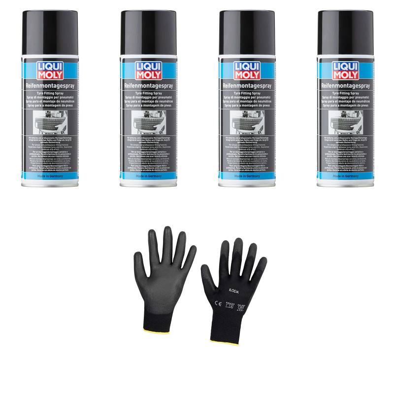 Iloda 4xOriginal Liqui Moly 400ml Reifenmontagespray 1658 Schutzhandschuhe von Iloda