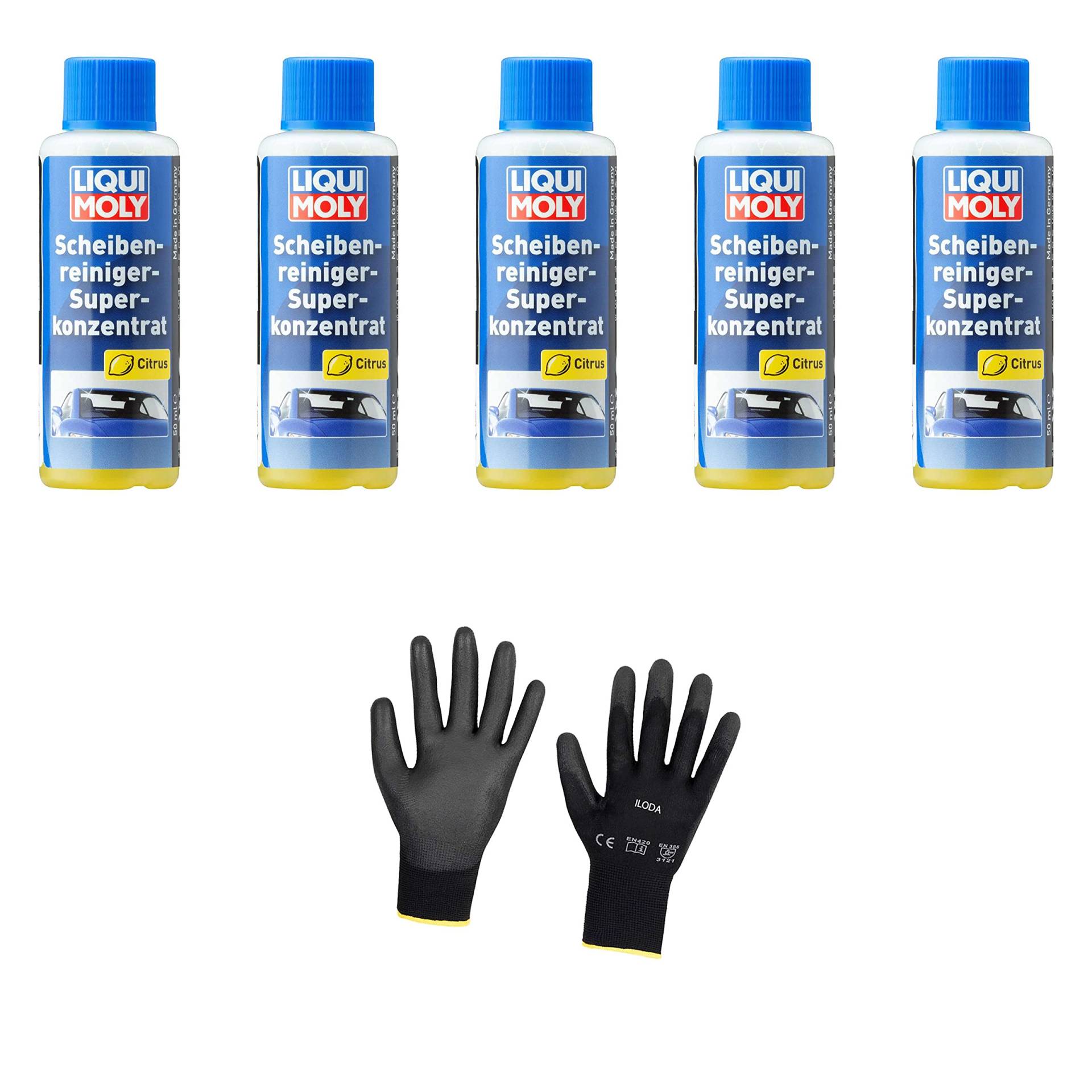 Iloda 5xOriginal Liqui Moly 50ml Scheibenreiniger-Superkonzentrat 1517 Schutzhandschuhe von Iloda