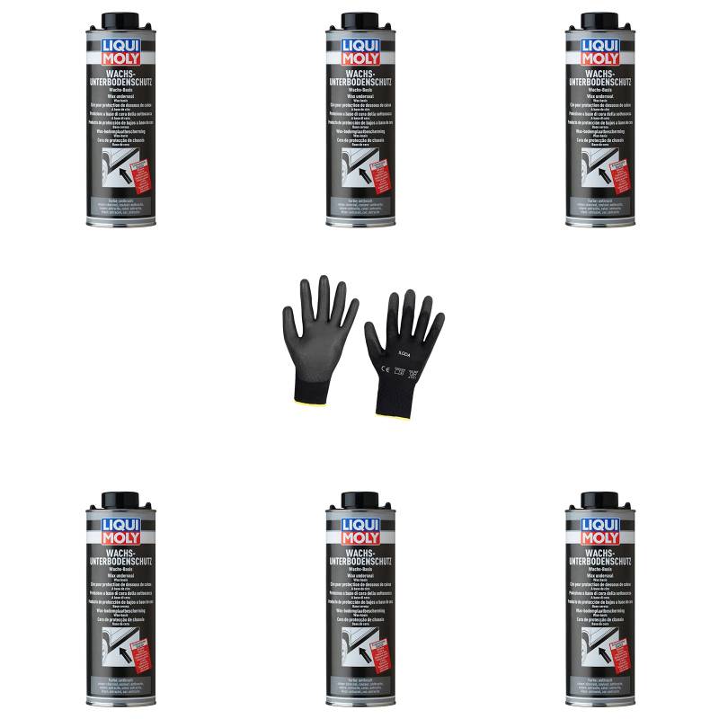 Iloda 6xOriginal Liqui Moly 1l Wachs-Unterbodenschutz anthrazit/schwarz 6102 Schutzhandschuhe von Iloda