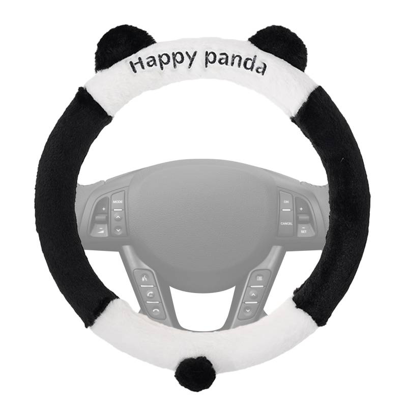 Imtrub Auto-Lenkradbezug Niedlicher Tiere Auto-Lenkrad-Abdeckungs Rutschfester Karikatur Auto-Lenkradschutz Winterlicher Flauschiger Plüsch-Lenkradschutz 38cm/15 (Panda) von Imtrub