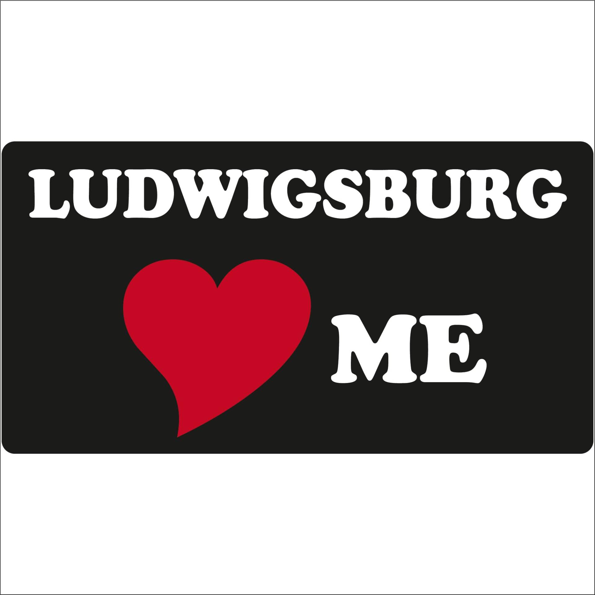 Indigos UG - Aufkleber 15x8 cm - Stadt - Ludwigsburg - Love me - schwarz - für Auto Laptop - Freizeit - Sport- Fussball - mit Herz - Herzaufkleber von Indigos