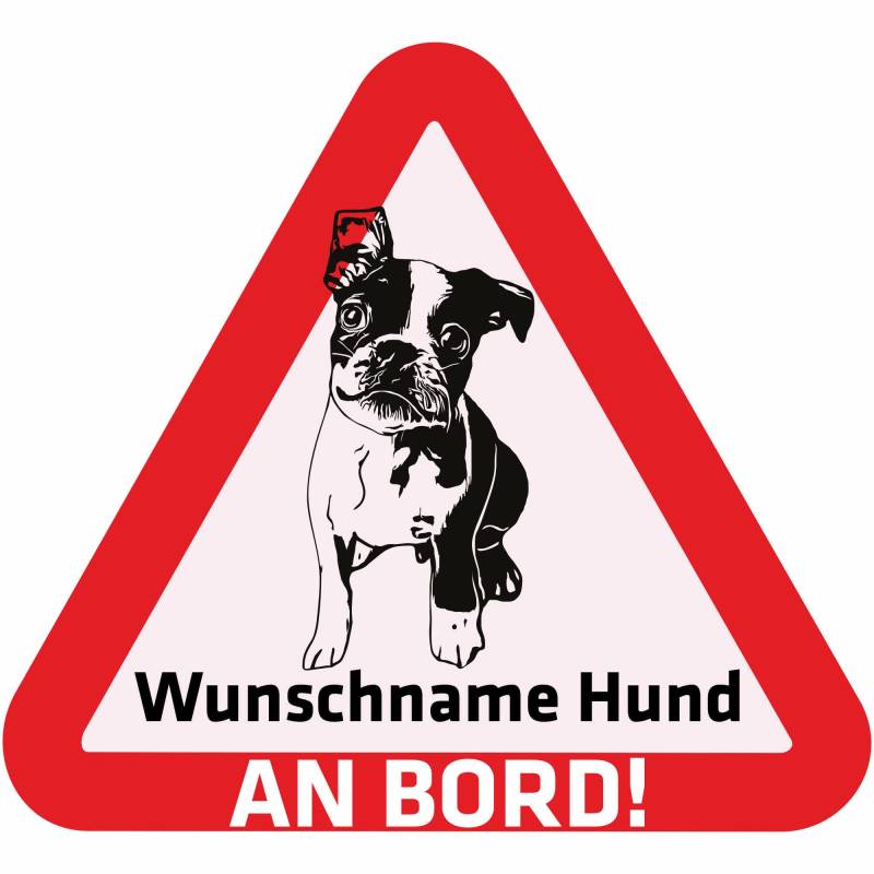 Indigos UG - Namensaufkleber Hund - Boston Terrier - Aufkleber mit Namen & Wunschtext - individuell personalisiert - Auto - Motorrad - LKW von Indigos