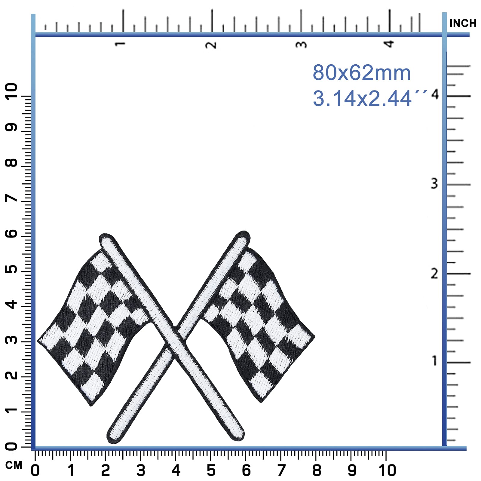 Racing Patch - Racing Flag Finish Line - Formel 1 Aufnäher Bestickt - Motorradfahrer Geschenk für Männer - Stoff-Applikation für Leder-Jacke/Boots/Sportkleidung - 80x62mm von PATCH KING