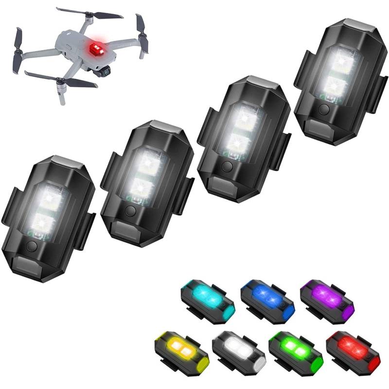 4 Stück Strobe Drone Light 7 Farben Led Aircraft Strobe Lights USB-Aufladung Mini-Drohnen-Blitzlichter Strobe Drone Light LED für Drohne Licht Blitzlicht von Indrnif