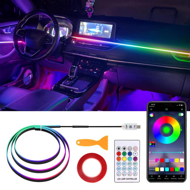 Auto LED Innenbeleuchtung,RGB Ambientebeleuchtung Auto Strip 110cm mit APP-Steuerung, USB-Port Neonleuchtleisten Ambientebeleuchtung Innenraumbeleuchtung Lichtleiste von Indrnif