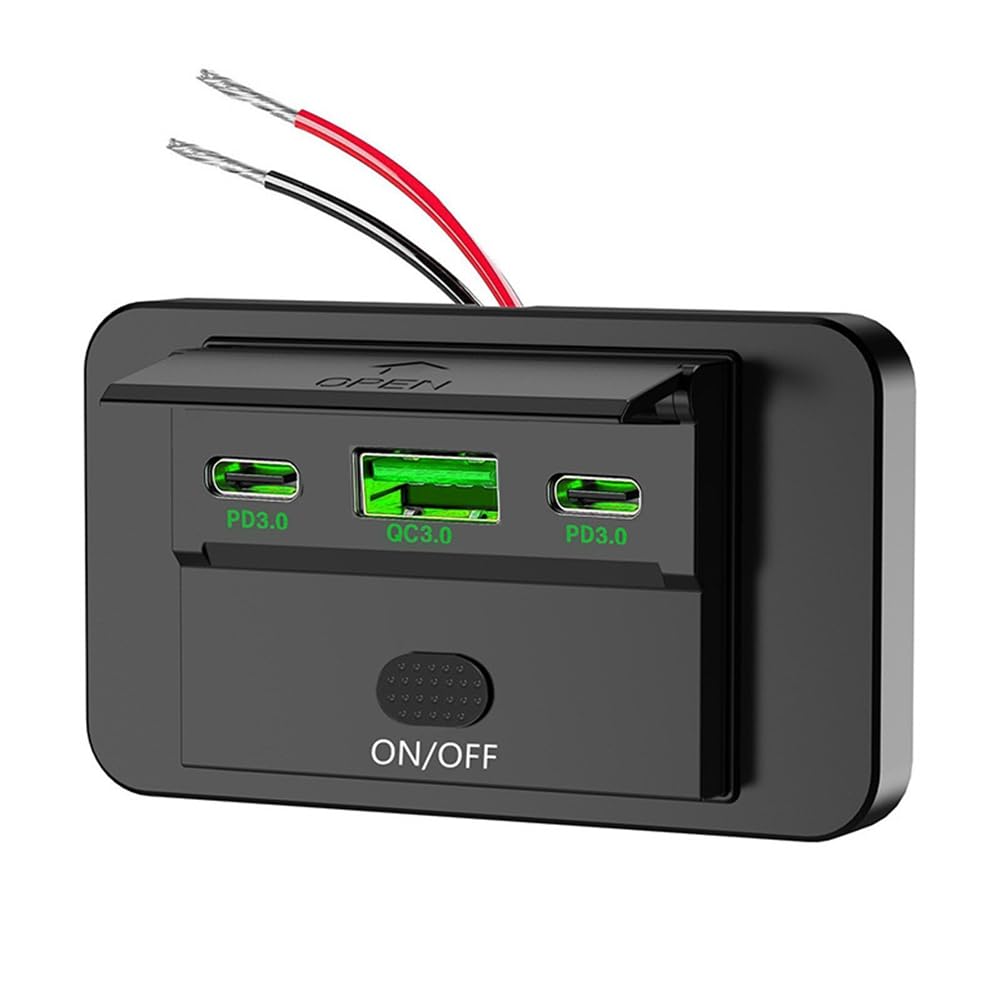 Inkoby NEU 12-24 V PD Typ-C USB-Anschlüsse QC3.0 und PD3.0 mit Schalter Schnelllade-USB-Powerpanel für Auto, Wohnmobil, Grün von Inkoby