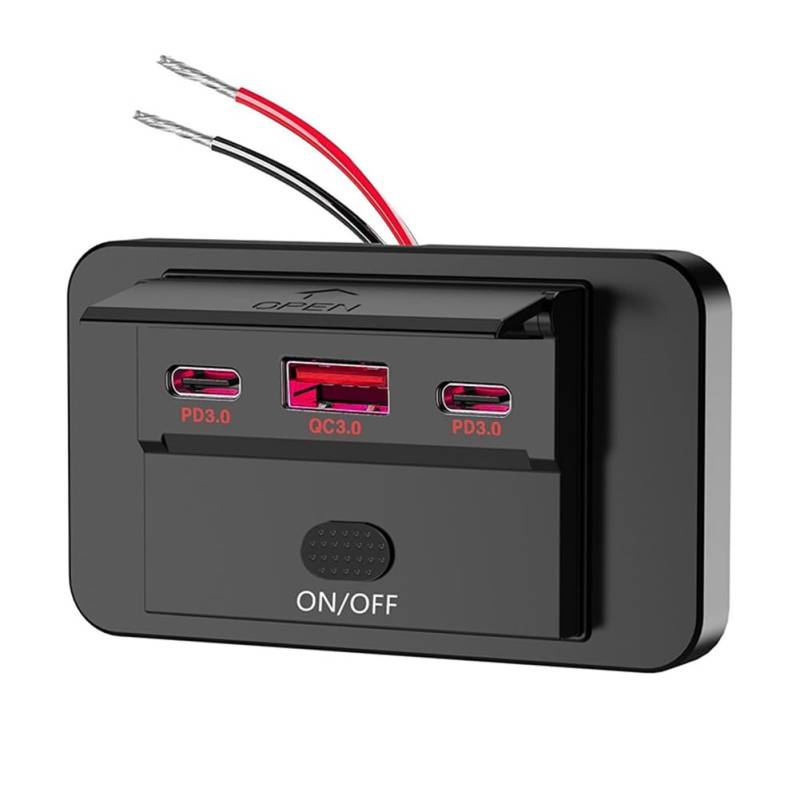 Inkoby NEU 12-24 V PD Typ-C USB-Anschlüsse QC3.0 und PD3.0 mit Schalter Schnelllade-USB-Powerpanel für Auto, Wohnmobil, Rot von Inkoby