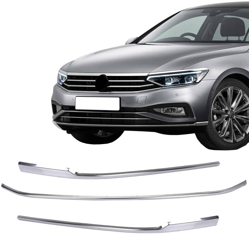 3 TLG Edelstahl Leiste Stoßstange Vorne Untere Chrom Kühlergrill kompatibel mit Passat B8 (ab 2020) von Inly Parts