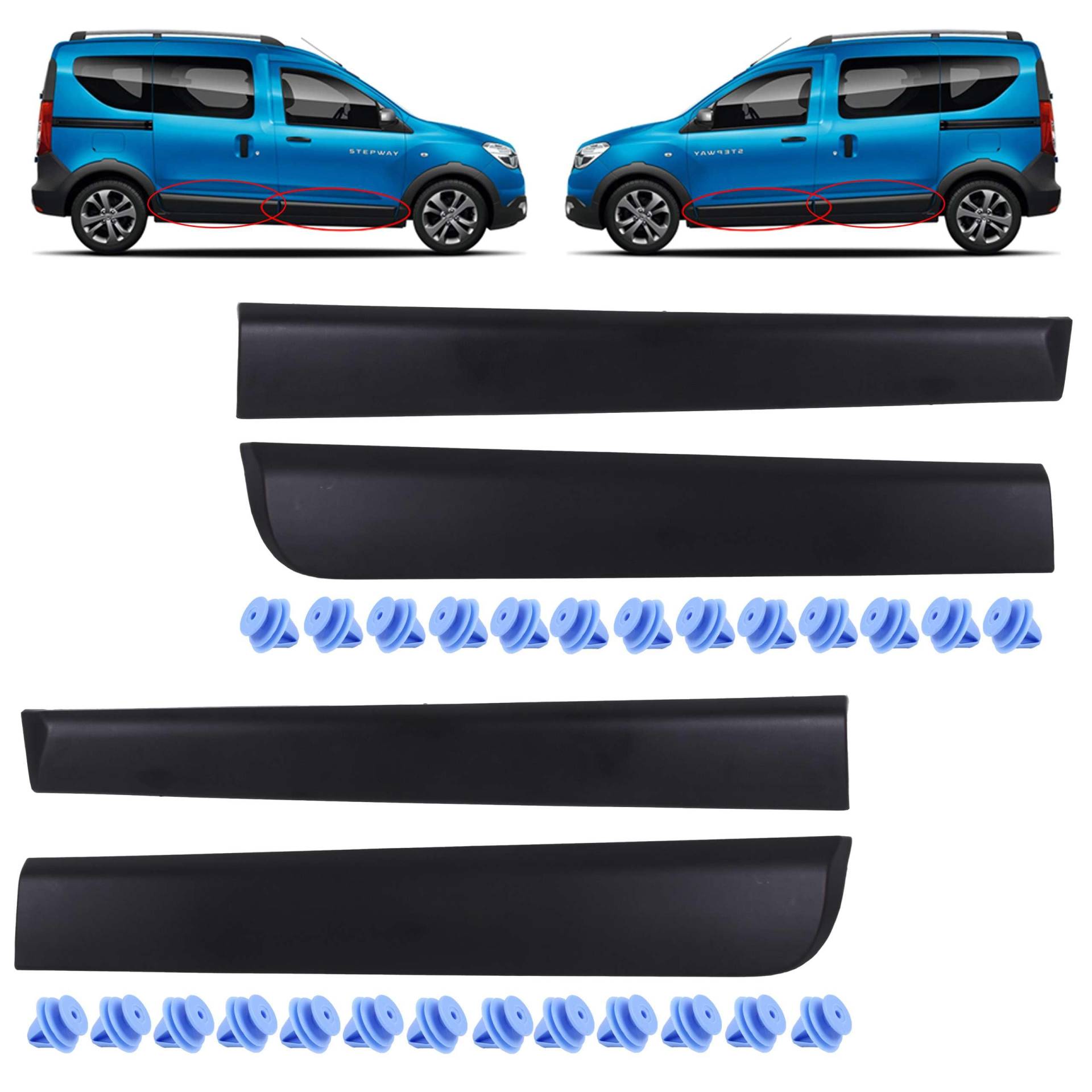 INLY 4 TLG Schutzleiste Zierleiste Seitenleiste Rechts + Links Kompletter Satz Schwarz kompatibel mit Dacia Dokker 801861710R 828760894R 808779284R 828775691R (2012->) von Inly Parts