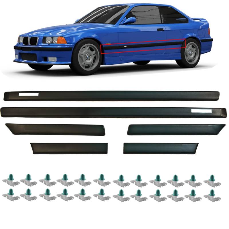 INLY 6 Teilig Türleisten Seitenleisten Zierleiste Stoßleisten & Clips M3-Stil kompatibel mit BMW 3er E36 Cabriolet/Coupe (1990-1999) von Inly Parts