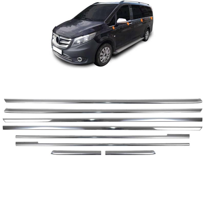 INLY 8 TLG Chrom Edelstahl Untere Fensterleiste Zierleisten kompatibel mit Mercedes V-Klasse Vito W447 (2014-2024) von Inly Parts