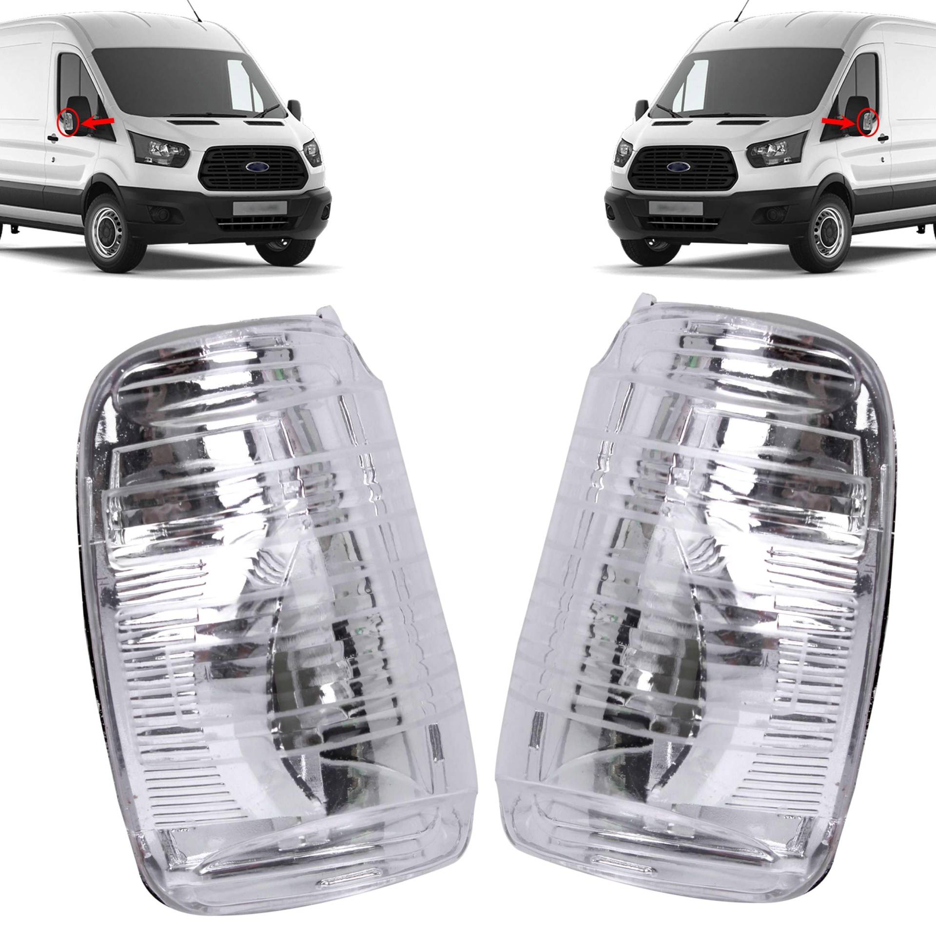 INLY Blinkleuchte Aussenspiegel Blinker Blinkleuchte Klar Links + Rechts kompatibel mit Ford Transit MK8 1847387 BK3113B382AA 1823998 1847389 (2014-2018) von Inly Parts