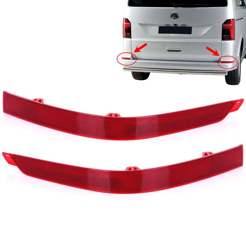 INLY Stoßstangen Reflektor Rückstrahler Reflektorleuchte Rot Hinten Links + Rechts für VW Transporter T6 7E0945105E 7E0945106 7E0945106D 7E0945106E (2015->) von Inly Parts