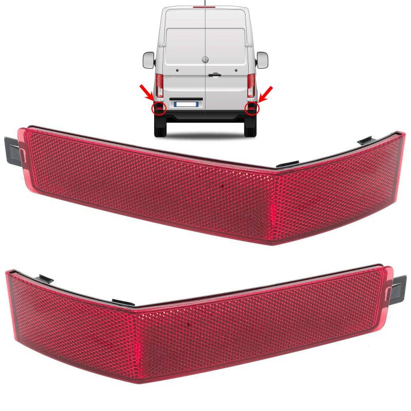 INLY Stoßstangen Reflektor Rückstrahler Reflektorleuchte Rot Links + Rechts kompatibel mit Volkswagen Crafter (2016->) E-Crafter (2019->) MAN TGE (2017->) 7C0945105 7C0945106 von Inly Parts