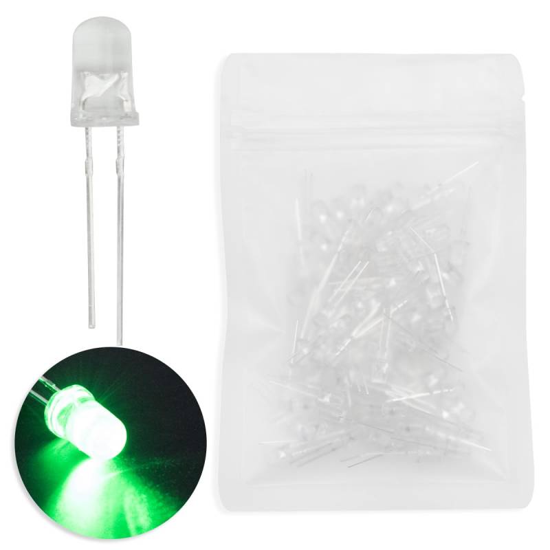 Innfeeltech 100pcs 5mm weiße Birne grünes Licht LED Dioden beleuchtet DC 1.9V~2.1V 20mA 5mm Elektronik emittierende Komponenten Leuchtdioden LEDs von Innfeeltech