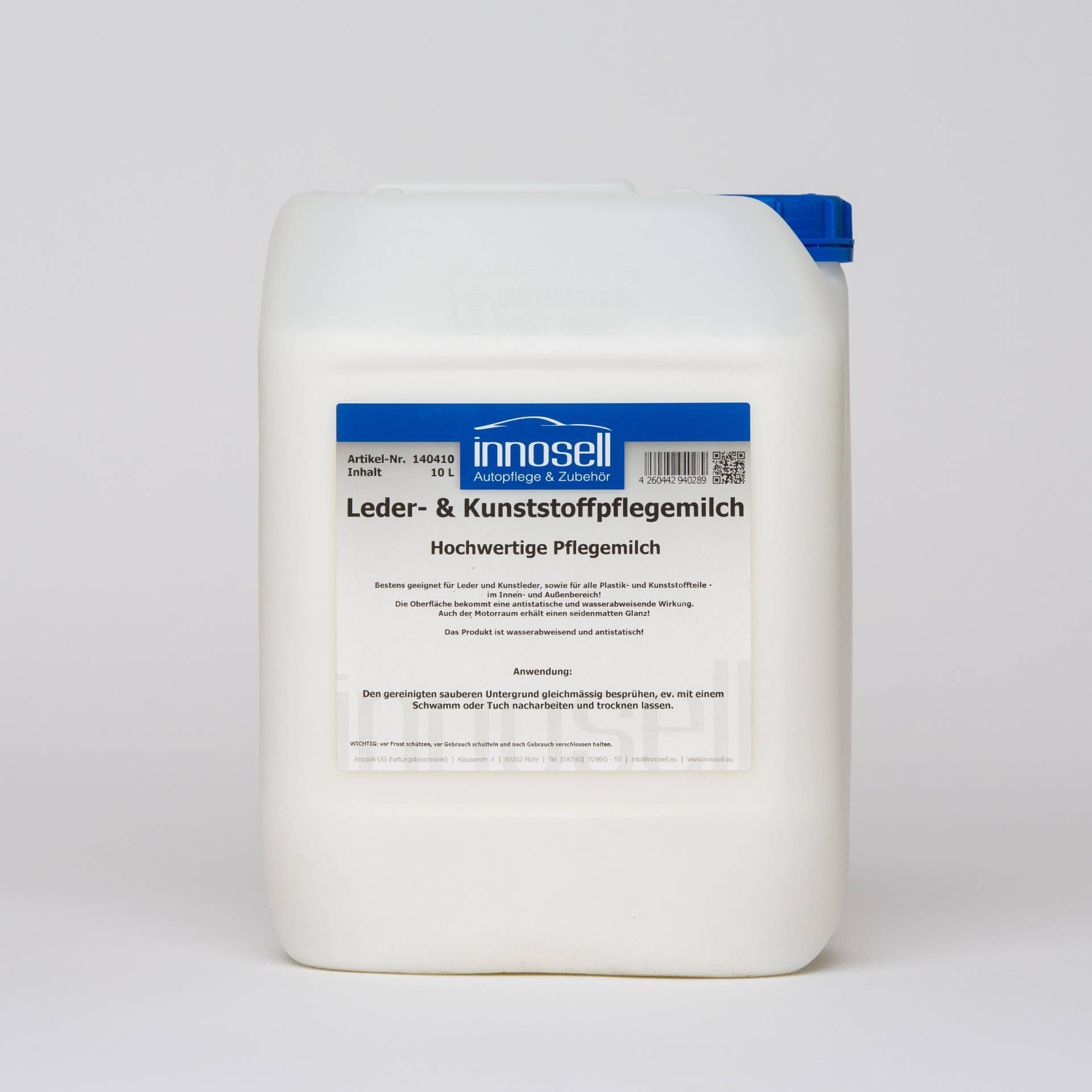 Innosell Leder und Kunststoffpflegemilch matt Kunstleder Echtleder Plastik und Kunststoffteile Armaturen Cockpit 10 L von Innosell