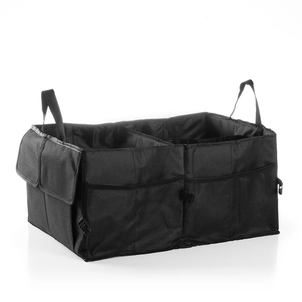 InnovaGoods - Faltbarer Kofferraum-Organizer, 55L Kapazität, 3 Hauptfächer, Mehrzweck mit Netzen und elastischen Bändern, Leicht und einfach zu bedienen, Polyester, Nylon, Polyäthylen, Schwarz von InnovaGoods