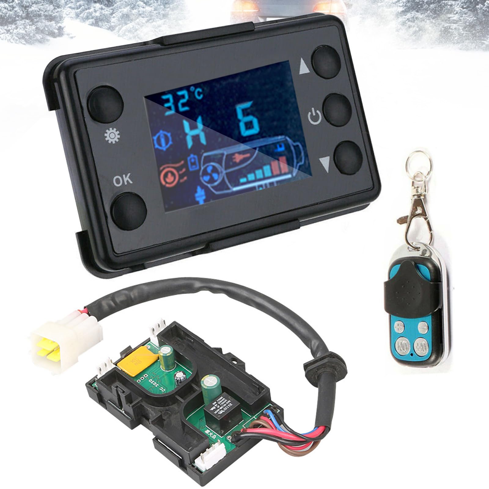 Inscrip LCD Schalter Standheizung Monitor, 12V Auto Heizungsregler mit Heizung Fernbedienung mit Hauptplatine, Parkfernbedienung, für Luft Diesel Heizung, für 3KW/5KW/8KW Auto Standheizung von Inscrip