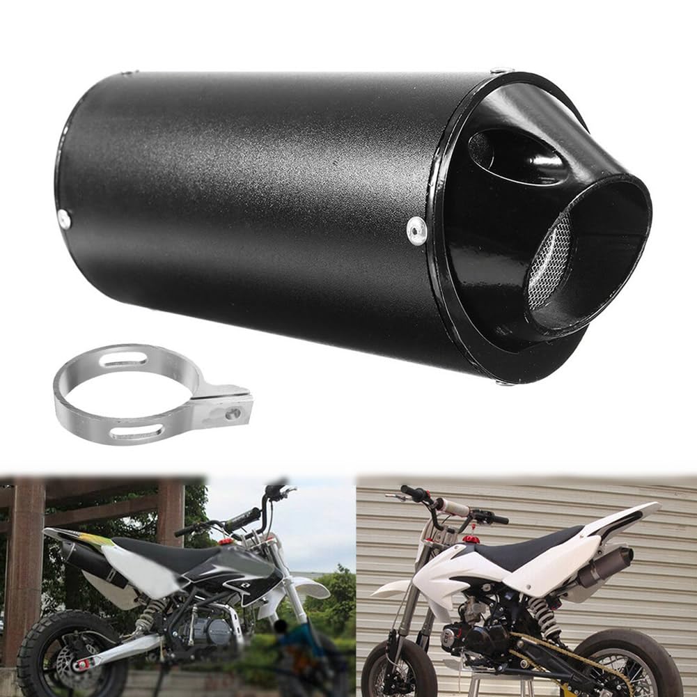 Inscrip Motorrad Auspuff Schalldämpfer, 28mm Universal Motorrad Edelstahl Schalldämpfer Hinten Auspuffrohr mit Klemmdichtung für 50cc 110cc 125cc ATV Dirt Pit Quad Bike Motocross, Schwarz von Inscrip