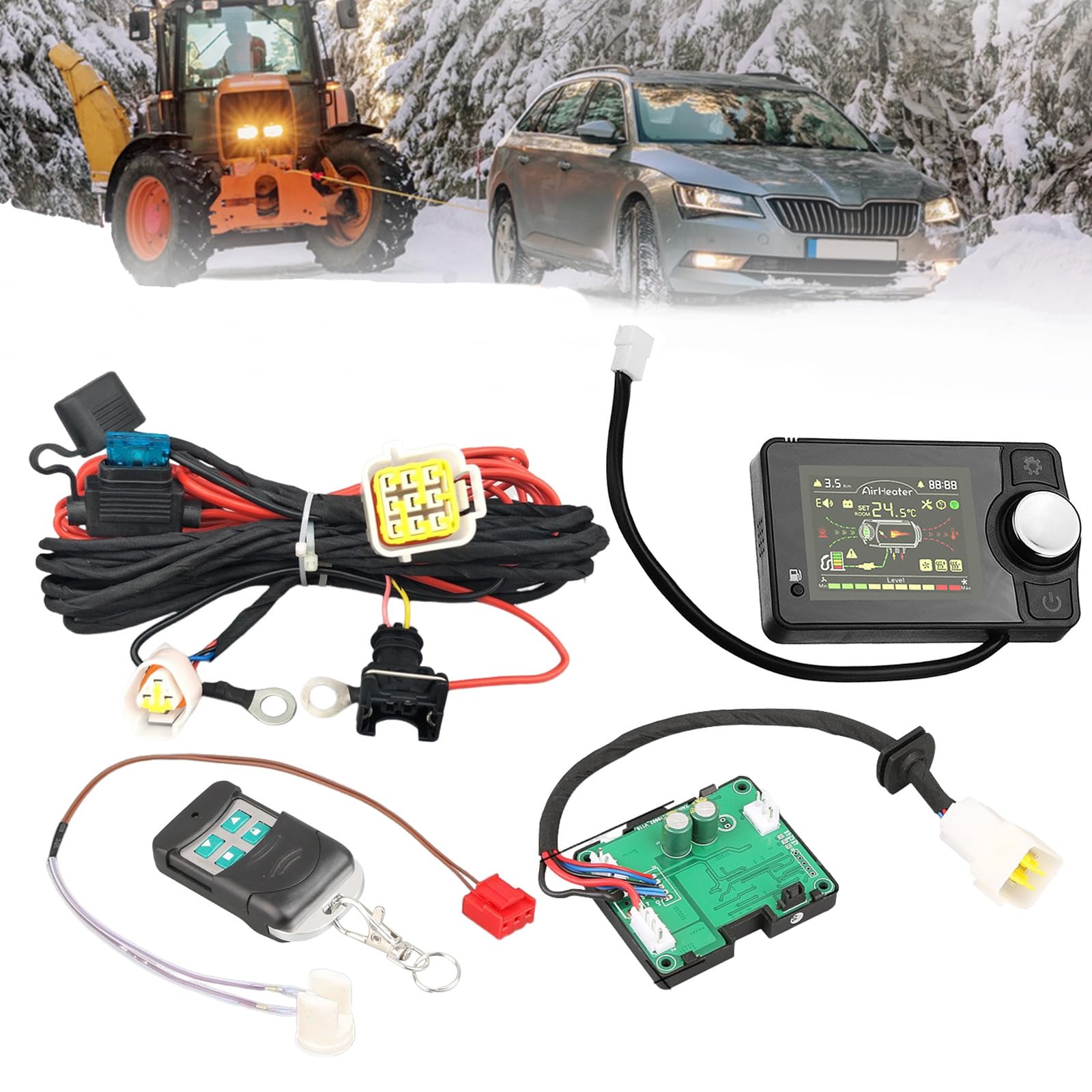 Inscrip Standheizung Controller Kit, LCD Auto Dieselheizung Schalter Controller mit Fernbedienung und Kabelbaum und Sensor und Hauptplatine, Für 12V 5KW Auto Diesels Luftheizung Parkheizung (Typ B) von Inscrip