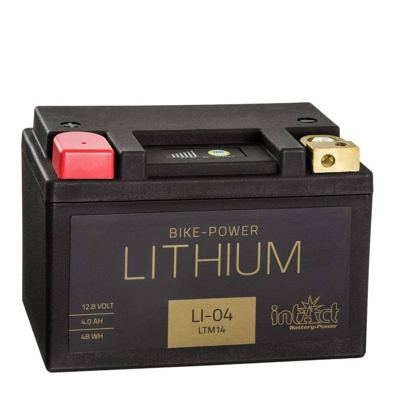 intAct - LITHIUM MOTORRADBATTERIE | Batterie für Roller, Motorrad, Quads. Bis zu 75% Gewichtseinsparung | Bike-Power LI-04, LTM14, 12,8V Batterie, 4AH (c10), 48 Wh, 240 A (CCA) | Maße: 148x86x105mm von Intact