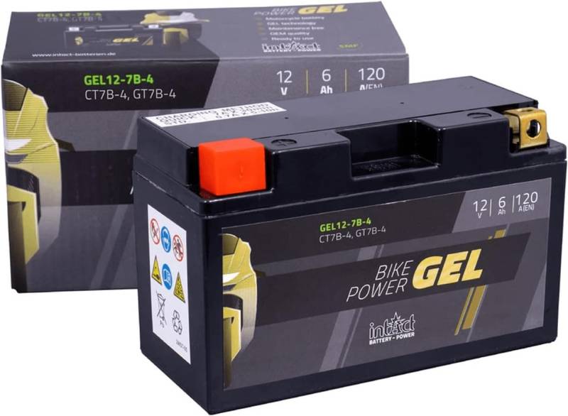 intAct - GEL MOTORRADBATTERIE Bike-Power GEL12-7B-4. Ersetzt YT7B-BS, YT7B. Batterie 12V 6Ah 120A. Maße: 150x65x94mm. Mit bis zu 30% mehr Startleistung. von Intact