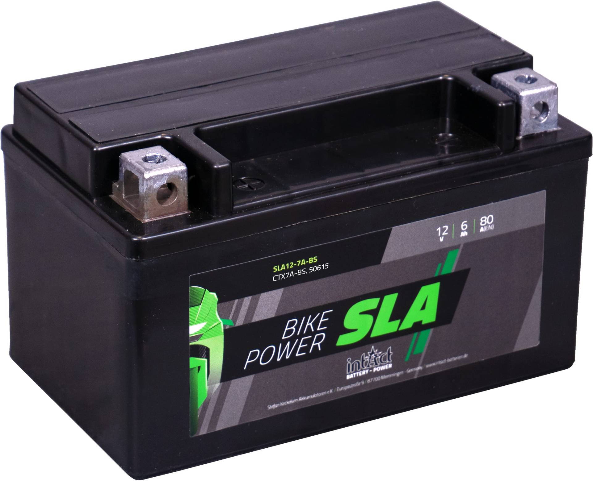 intAct - AGM MOTORRADBATTERIE | Batterie für Roller, Motorrad, Quad, Rasentraktor. Wartungsfreier & auslaufsicherer Akku | SLA12-7A-BS, CTX7A-BS, 50615, 12V Batterie, 6 AH (c20), 80 A (EN) | Maße: 150x87x94mm von Intact