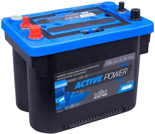 intAct AGM Versorgungsbatterie 12V 50Ah | Wartungsfrei und auslaufsicher | für Camping, Solar, Boote, Windkraft | Abmessungen: 260x173x206mm | Pluspol links von Intact