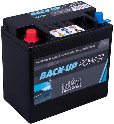 intAct AGM Zusatzbatterie 12V 15Ah 200A | Backup-Power BU15 | Stützbatterie für PKW | Maße: 150x87x145 mm | Pluspol links von Intact