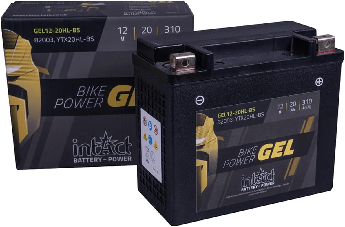 intAct - GEL MOTORRADBATTERIE | Batterie mit +30% Startleistung. Für Roller, Motorrad, Quad, Rasentraktor | Bike-Power GEL12-20HL-BS, CTX20HL-BS, 12V Batterie, 20 AH (c20), 310 A (EN) | Maße: 175x87x155mm von Intact