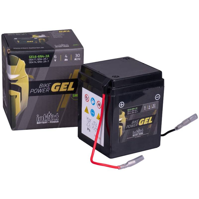 intAct - Bike-Power GEL6-6N4-2A, 6N4-2A, 00411, Motorradbatterie 12V 4 Ah 30 A (EN), Wartungsfreie Gel Motorradbatterie mit 30% mehr Startleistung, für Roller, Motorrad, Quad, Rasentraktor von Intact