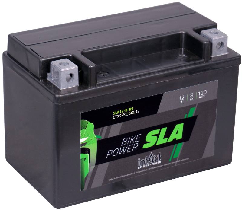 intAct - AGM MOTORRADBATTERIE | Batterie für Roller, Motorrad, Quad, Rasentraktor. Wartungsfreier & auslaufsicherer Akku | SLA12-9-BS, CTX9-BS, 50812, 12V Batterie, 8 AH (c20), 120 A (EN) | Maße: 150x87x105mm von Intact