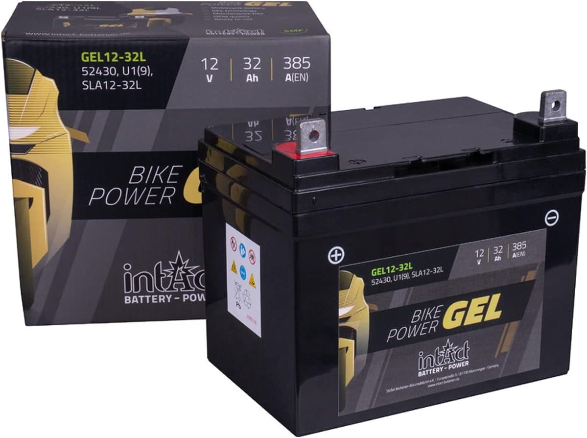 intAct - GEL MOTORRADBATTERIE | Batterie mit +30% Startleistung. Für Roller, Motorrad, Quad, Rasentraktor | Bike-Power GEL12-32L. Ersetzt U1, 12V Batterie, 32 AH, 385 A | Maße: 196x130x184mm von Intact