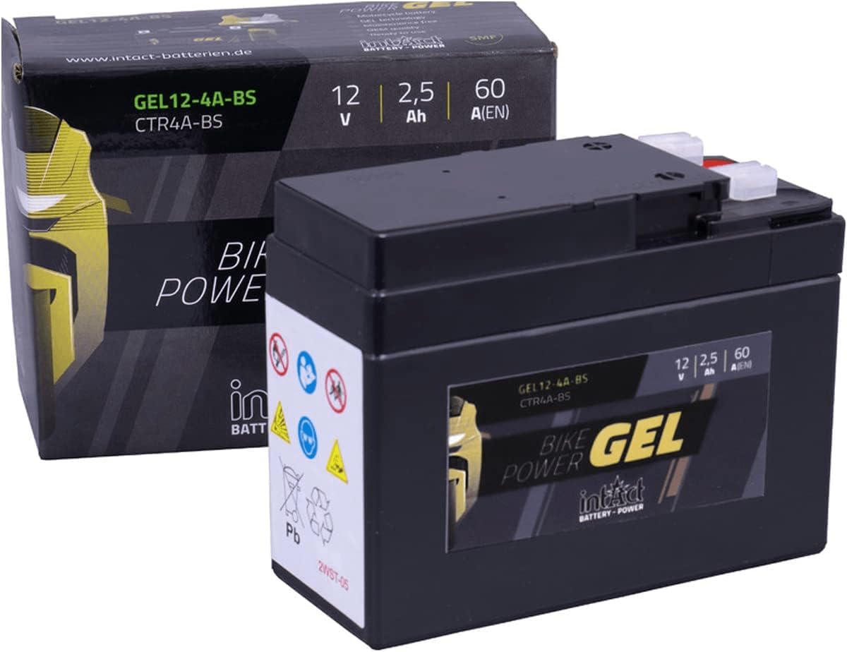 intAct - GEL MOTORRADBATTERIE Bike-Power GEL12-4A-BS. Ersetzt YTR4A-BS. Motorradbatterie 12V 2,5Ah 60A. Maße: 113x48x85mm. Mit bis zu 30% mehr Startleistung. von Intact