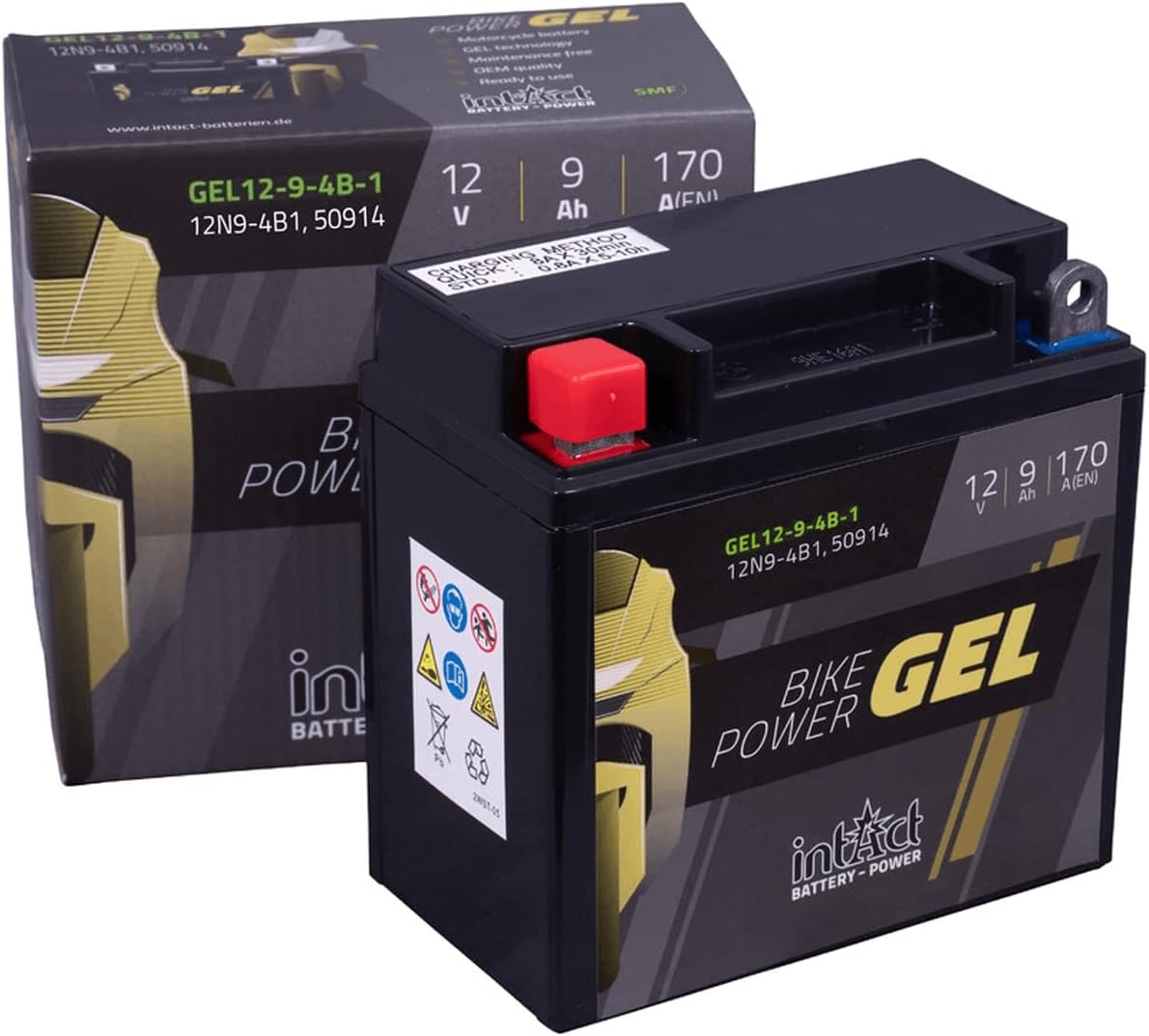 intAct - GEL MOTORRADBATTERIE | Batterie mit +30% Startleistung. Für Roller, Motorrad, Quad, Rasentraktor | Bike-Power GEL12-9-4B-1, 12N9-4B1, 50914, 12V Batterie, 9 AH (c20), 170 A (EN) | Maße: 137x76x140mm von Intact