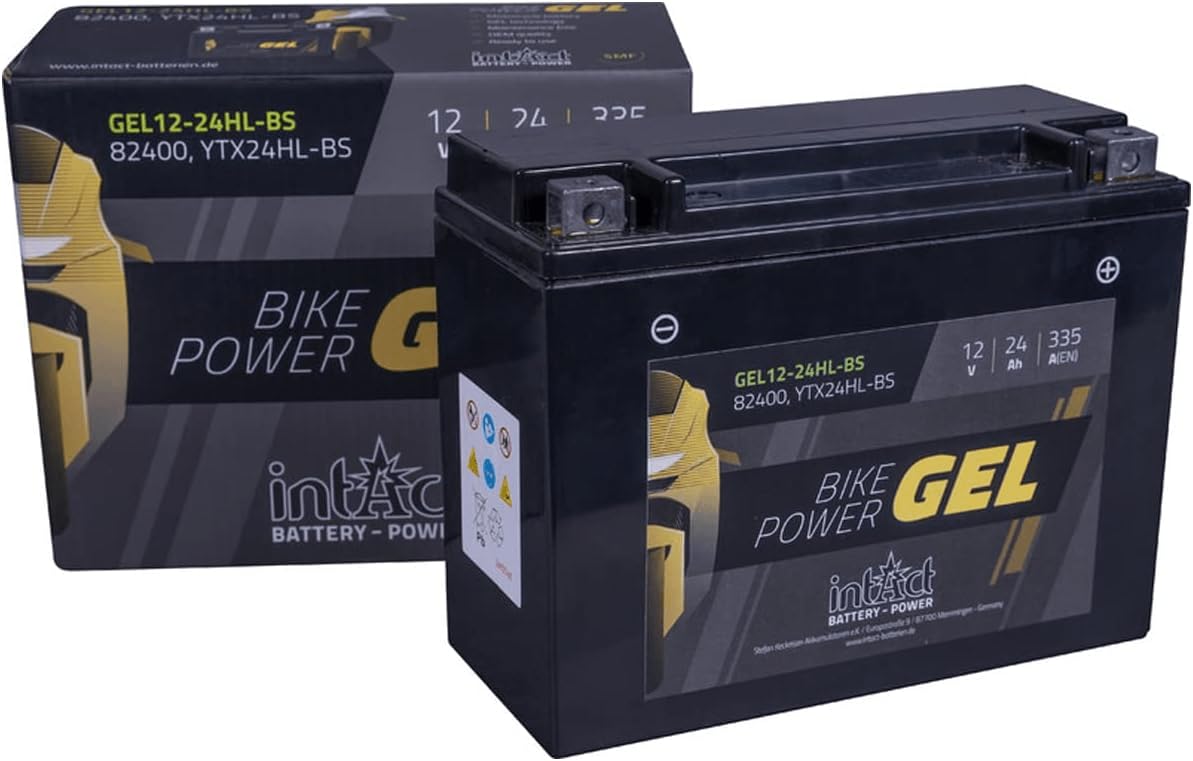 intAct - GEL MOTORRADBATTERIE Bike-Power GEL12-24HL-BS. Ersetzt YTX24HL-BS, Y50-N18L-A3. Motorradbatterie 12V 24Ah 335A. Maße: 205x87x162mm. Mit bis zu 30% mehr Startleistung. von Intact