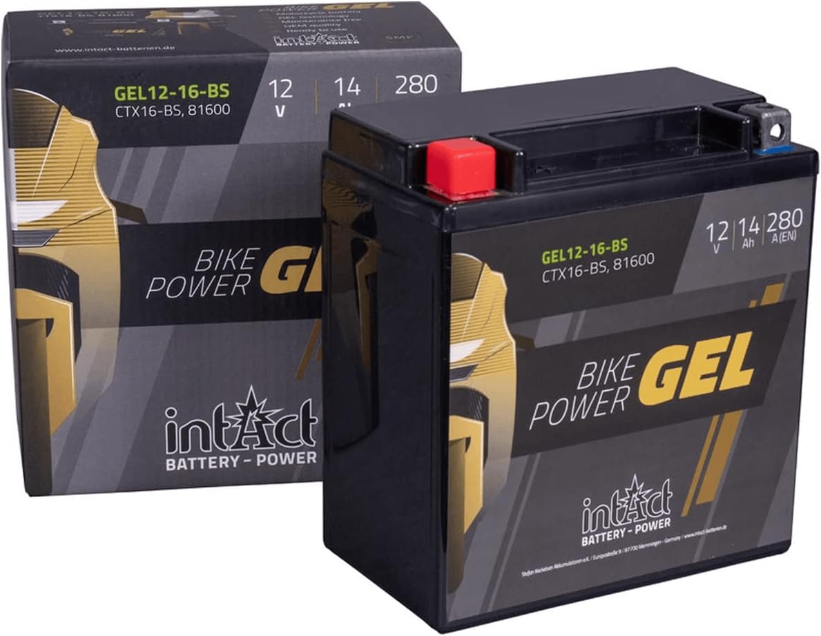 intAct - GEL MOTORRADBATTERIE Bike-Power GEL12-16-BS. Ersetzt YTX16-BS, YTX16, YTX20A-BS. Motorradbatterie 12V 14Ah 280A. Maße: 150x87x160mm. Mit bis zu 30% mehr Startleistung. von Intact