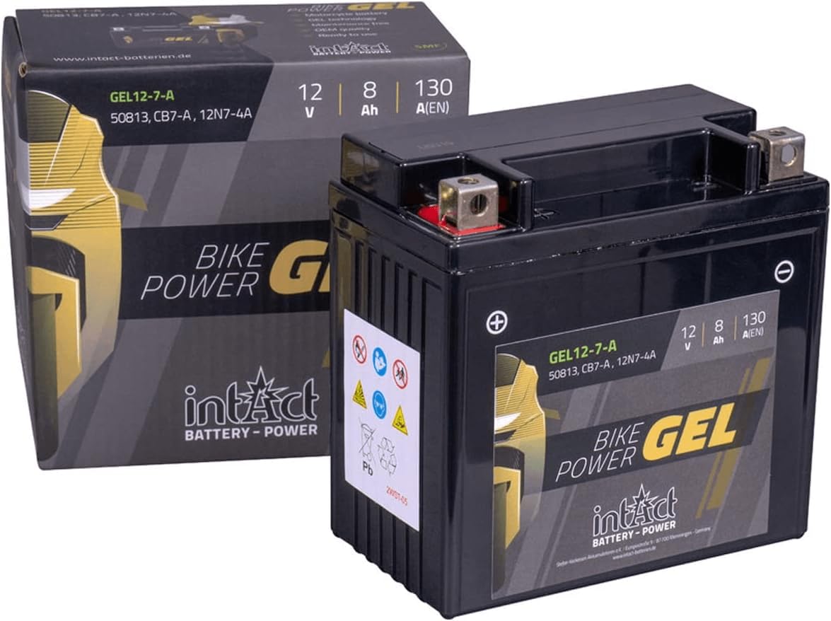 intAct - GEL MOTORRADBATTERIE | Batterie mit +30% Startleistung. Für Roller, Motorrad | Bike-Power GEL12-7-A, CB7-A, 12N7-4A, GTX7E-BS, 12V Batterie, 8 AH (c20), 130 A (EN) | Maße: 137x76x134mm von Intact
