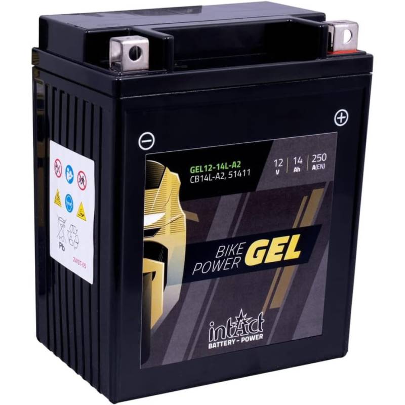 intAct - GEL MOTORRADBATTERIE Bike-Power GEL12-14L-A2. Ersetzt YB14L-A2, YB14L-B2, YTX14AHL-BS. Motorradbatterie 12V 14Ah 250A. Maße: 135x91x160mm. Mit bis zu 30% mehr Startleistung. von Intact