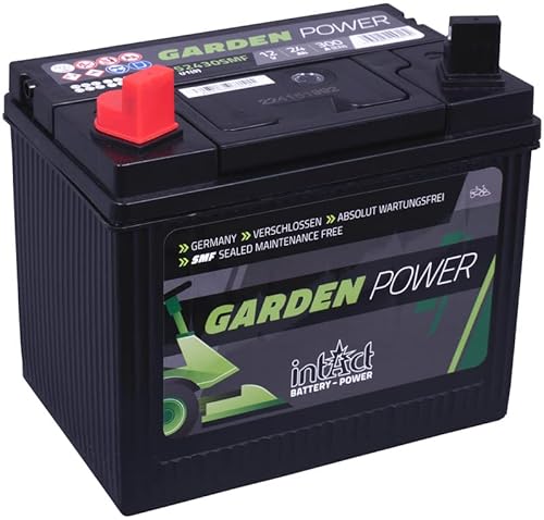 intAct Garden-Power 52340SMF, Batterie 12V 24Ah 300A, verschlossene und wartungsfreie Batterie für Rasentraktoren und Aufsitzrasenmäher, Abmessungen (LxBxH): 196x130x184mm, Pluspol links von Intact