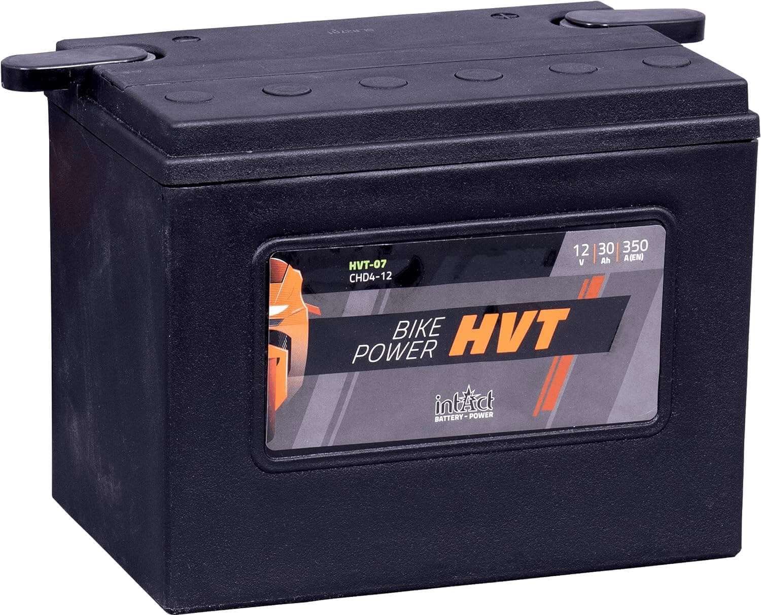 intAct - HVT MOTORRADBATTERIE | Batterie für Motorrad, Rasentraktor. Wartungsfreier & auslaufsicherer Akku. | HVT-07, CHD4-12, 66007-84, 12V Batterie, 30 AH (c20), 350 A (EN) | Maße: 205x130x165mm von Intact