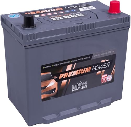 intAct Premium-Power PP45MF-ASIA, 30% mehr Startleistung, wartungsfreie Autobatterie 12V 45Ah 390 A (EN), Schaltung 0 (Pluspol rechts), Maße (LxBxH): 237x127x225mm von Intact