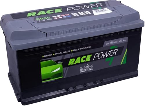 intAct Race-Power RP95, 15% mehr Startleistung, wartungsfreie Autobatterie 12V 95Ah 800 A (EN), Schaltung 0 (Pluspol rechts), Maße (LxBxH): 353x175x190mm von Intact