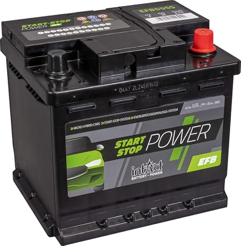 intAct Start-Stop-Power EFB55SS, wartungsfreie EFB Start Stopp Batterie, Autobatterie 12V 55Ah 480 A (EN), Schaltung 0 (Pluspol rechts), Maße (LxBxH): 210x175x190mm von Intact