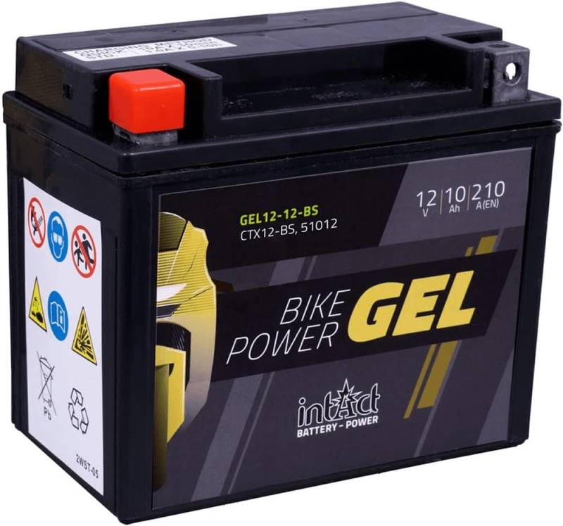 intAct - GEL MOTORRADBATTERIE Bike-Power GEL12-12-BS. Ersetzt YTX12, YTX12-BS. Motorradbatterie 12V 10Ah 210A. Maße: 150x87x132mm. Mit bis zu 30% mehr Startleistung. von Intact