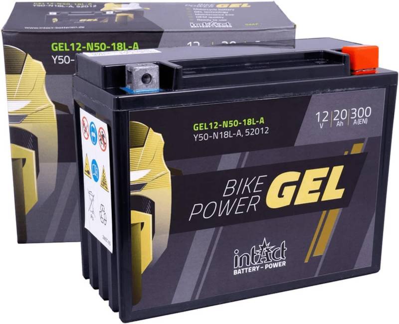 intAct - GEL MOTORRADBATTERIE Bike-Power GEL12-N50-18L-A. Ersetzt Y50-N18L-A, Y50-N18L-A3. Motorradbatterie 12V 20Ah 300A. Maße: 206x91x164mm. Mit bis zu 30% mehr Startleistung. von Intact