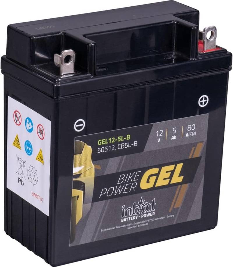 intAct - GEL MOTORRADBATTERIE Bike-Power GEL12-5L-B. Ersetzt YBL-B. Motorradbatterie 12V 5Ah 80A. Maße: 121x61x131mm. Mit bis zu 30% mehr Startleistung. von Intact